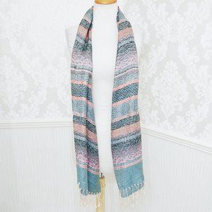 Pashmina Striped Tribal Design Fringe Decorative Accent Fashion Scarf Accessory